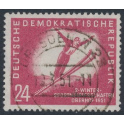 EAST GERMANY / DDR - 1951 24pf red-carmine Ski Jumping, used – Michel # 281