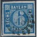 BAVARIA / BAYERN - 1862 6Kr blue Numeral, imperforate, used – Michel # 10a