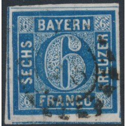 BAVARIA / BAYERN - 1862 6Kr blue Numeral, imperforate, used – Michel # 10a