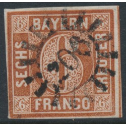 BAVARIA / BAYERN - 1850 6Kr brown Numeral, plate 1, imperforate, used – Michel # 4II