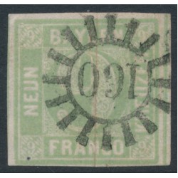 BAVARIA / BAYERN - 1850 9Kr pale emerald Numeral (type I), imperf., used – Michel # 5Ia