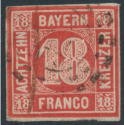 BAVARIA / BAYERN - 1862 18Kr vermllion Numeral, imperforate, used – Michel # 13a