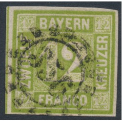 BAVARIA / BAYERN - 1862 12Kr yellow-green Numeral, imperforate, used – Michel # 12