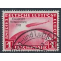 GERMANY - 1933 1M red Graf Zeppelin, Chicagofahrt Weltausstellung 1933, used – Michel # 496