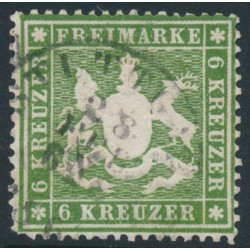 WÜRTTEMBERG - 1860 6Kr green Coat of Arms, perf. 13½ on thick paper, used – Michel # 18xa