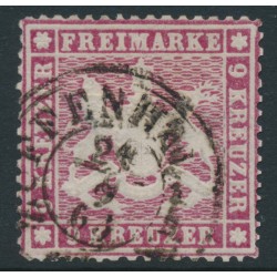 WÜRTTEMBERG - 1861 9Kr carmine Coat of Arms, perf. 13½ on thin paper, used – Michel # 19ya