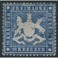 WÜRTTEMBERG - 1862 18Kr blue Coat of Arms, perf. 13½ on thin paper, used – Michel # 20y