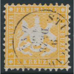 WÜRTTEMBERG - 1862 3Kr yellow-orange Coat of Arms, perf. 10, used – Michel # 22a