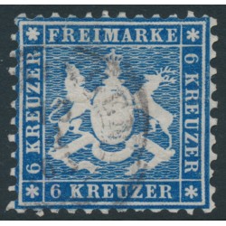 WÜRTTEMBERG - 1864 6Kr blue Coat of Arms, perf. 10, used – Michel # 27a