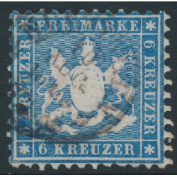 WÜRTTEMBERG - 1864 6Kr pale blue Coat of Arms, perf. 10, used – Michel # 27b