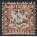 WÜRTTEMBERG - 1863 9Kr yellowish brown Coat of Arms, perf. 10, used – Michel # 28b