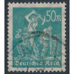 GERMANY - 1923 50Mk blue-green Miners, network watermark, geprüft, used – Michel # 245