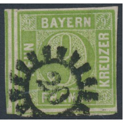 BAVARIA / BAYERN - 1851 9Kr yellowish green Numeral (type II), imperf., used – Michel # 5IIc