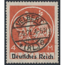 GERMANY - 1920 4Mk red Bavarian issue o/p DEUTSCHES REICH, used – Michel # 135I