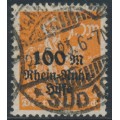 GERMANY - 1923 5Mk+100Mk orange Rhein & Ruhr Relief, used – Michel # 258