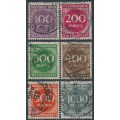 GERMANY - 1923 100Mk to 1000Mk Numerals set of 6, used – Michel # 268-273