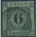BADEN - 1851 6Kr black on green Numeral, imperforate, used – Michel # 3a