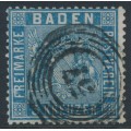 BADEN - 1860 3Kr Prussian blue Coat of Arms, perf. 13½, used – Michel # 10a