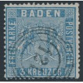 BADEN - 1860 3Kr pale Prussian blue Coat of Arms, perf. 13½, used – Michel # 10a