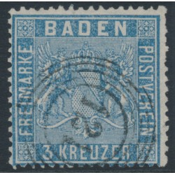 BADEN - 1860 3Kr pale Prussian blue Coat of Arms, perf. 13½, used – Michel # 10a