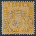 BADEN - 1861 6Kr yellow-orange Coat of Arms, perf. 13½, used – Michel # 11b