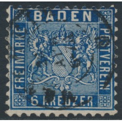 BADEN - 1863 6Kr blue Coat of Arms, perf. 10, used – Michel # 14a