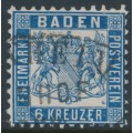 BADEN - 1864 6Kr Prussian blue Arms, white background, perf. 10, used – Michel # 19b