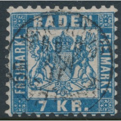 BADEN - 1868 7Kr blue Arms, white background, perf. 10, used – Michel # 25a