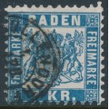 BADEN - 1868 7Kr blue Arms, white background, perf. 10, used – Michel # 25a