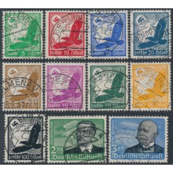 GERMANY - 1934 5pf to 3RM Airmail set of 11, used – Michel # 529-539