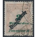 GERMANY - 1923 2Milliarden Numeral o/p Dienstmarke, used – Michel # D84