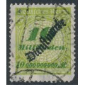 GERMANY - 1923 10Milliarden Numeral o/p Dienstmarke, used – Michel # D86