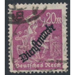 GERMANY - 1923 20Mk purple Miners o/p Dienstmarke, used – Michel # D75