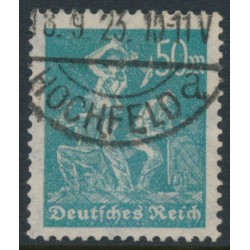 GERMANY - 1923 50Mk blue-green Miners, network watermark, used – Michel # 245