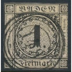 BADEN - 1851 1Kr black on fawn Numeral, imperforate, used – Michel # 1a