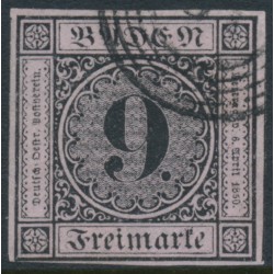 BADEN - 1851 9Kr black on rose Numeral, imperforate, used – Michel # 4a