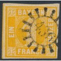 BAVARIA / BAYERN - 1862 1Kr yellow-orange Numeral, imperforate, used – Michel # 8I