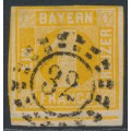 BAVARIA / BAYERN - 1862 1Kr yellow-orange Numeral, imperforate, used – Michel # 8I