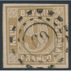 BAVARIA / BAYERN - 1862 9Kr ochre-brown Numeral, imperforate, used – Michel # 11