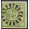 BAVARIA / BAYERN - 1862 12Kr yellow-green Numeral, imperforate, used – Michel # 12