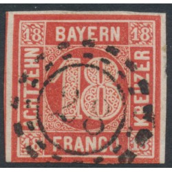 BAVARIA / BAYERN - 1862 18Kr vermilion Numeral, imperforate, used – Michel # 13a