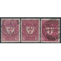 GERMANY - 1922 1¼Mk Industry Exhibition in three shades, used – Michel # 199a+199c+199d