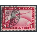 GERMANY - 1933 1M red Graf Zeppelin, o/p Chicagofahrt, used – Michel # 496
