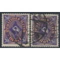 GERMANY - 1922 20Mk Posthorn, thick & thin numerals, used – Michel # 207P+207W