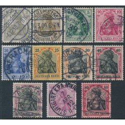 GERMANY - 1905 2pf to 80pf Germania set of 11 (peacetime print), used – Michel # 83I-93I