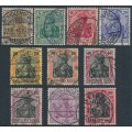GERMANY - 1915 3pf to 80pf Germania set of 10 (wartime print), used – Michel # 84II-93II
