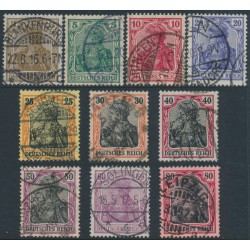 GERMANY - 1915 3pf to 80pf Germania set of 10 (wartime print), used – Michel # 84II-93II
