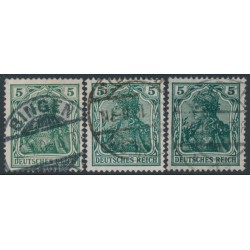 GERMANY - 1915 5pf green Germania, the three listed shades, used – Michel # 85IIa+85IId+85IIe
