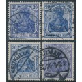 GERMANY - 1915 20pf blue Germania, the four listed shades, used – Michel # 87IIa-87IId