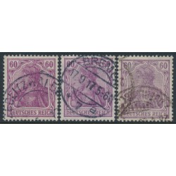 GERMANY - 1915 60pf purple Germania, the three listed shades, used – Michel # 92IIa+92IIb+92IIc
